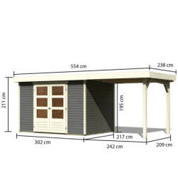 Abri de jardin Askola 4 en bois gris 19mm avec appentis - WoodFeeling