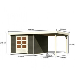 Abri de jardin Askola 6 en bois gris 19mm avec appentis - WoodFeeling