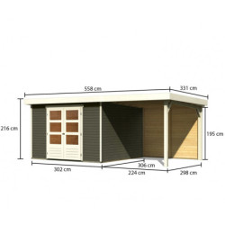 Abri Askola 6 en bois gris 19mm avec appentis et 1 paroi - WoodFeeling