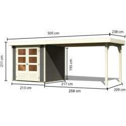 Abri Askola 2 en bois gris 19mm avec grand appentis - WoodFeeling