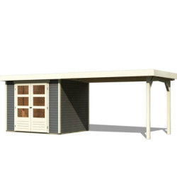 Abri Askola 3 en bois gris 19mm avec grand appentis - WoodFeeling