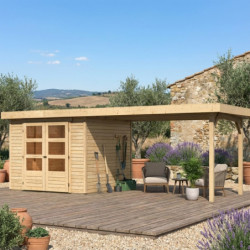 Abri Askola 3,5 en bois brut 19mm avec grand appentis WoodFeeling