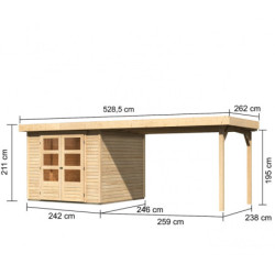 Abri Askola 3,5 en bois brut 19mm avec grand appentis WoodFeeling
