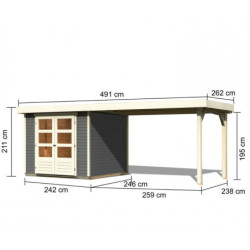 Abri Askola 3,5 en bois gris 19mm avec grand appentis WoodFeeling