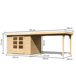 Abri Askola 4 en bois brut 19mm avec grand appentis - WoodFeeling