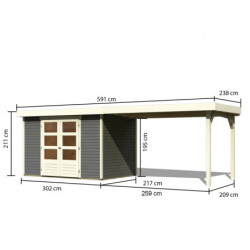 Abri Askola 4 en bois gris 19mm avec grand appentis - WoodFeeling