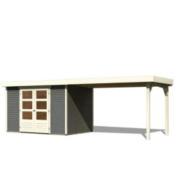 Abri Askola 4 en bois gris 19mm avec grand appentis - WoodFeeling