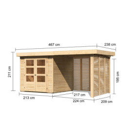 Abri Askola 2 en bois 19mm avec appentis-bûches 240cm - Karibu