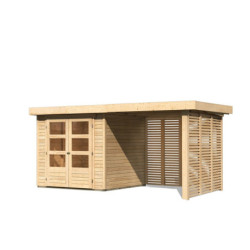 Abri Askola 2 en bois 19mm avec appentis-bûches 240cm - Karibu