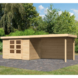 Abri Askola 4 en bois brut 19mm avec grand appentis et paroi - WoodFeeling