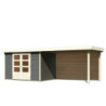 Abri Askola 4 en bois gris 19mm avec grand appentis et paroi - WoodFeeling