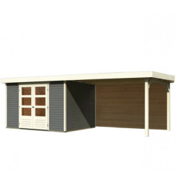 Abri Askola 5 bois gris 19mm+grand appentis et paroi WoodFeeling