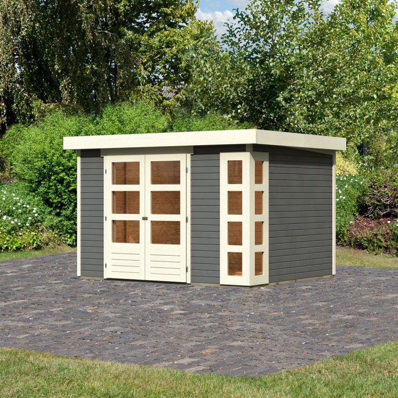 Abri de jardin Kerko 5 7,43m² en bois gris 19mm - WoodFeeling