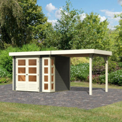 Abri de jardin Kerko 3 en bois gris 19mm avec appentis - WoodFeeling