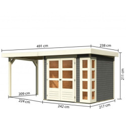 Abri de jardin Kerko 3 en bois gris 19mm avec appentis - WoodFeeling