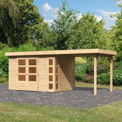 Abri de jardin Kerko 4 en bois brut 19mm avec appentis - WoodFeeling