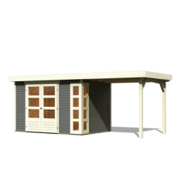 Abri de jardin Kerko 4 en bois gris 19mm avec appentis - WoodFeeling