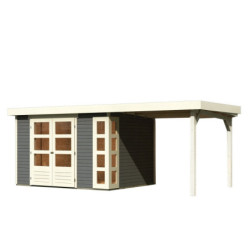 Abri de jardin Kerko 5 en bois gris 19mm avec appentis - WoodFeeling