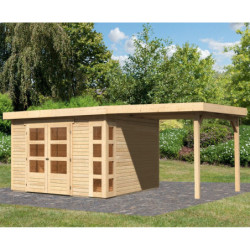 Abri de jardin Kerko 6 en bois brut 19mm avec appentis - WoodFeeling