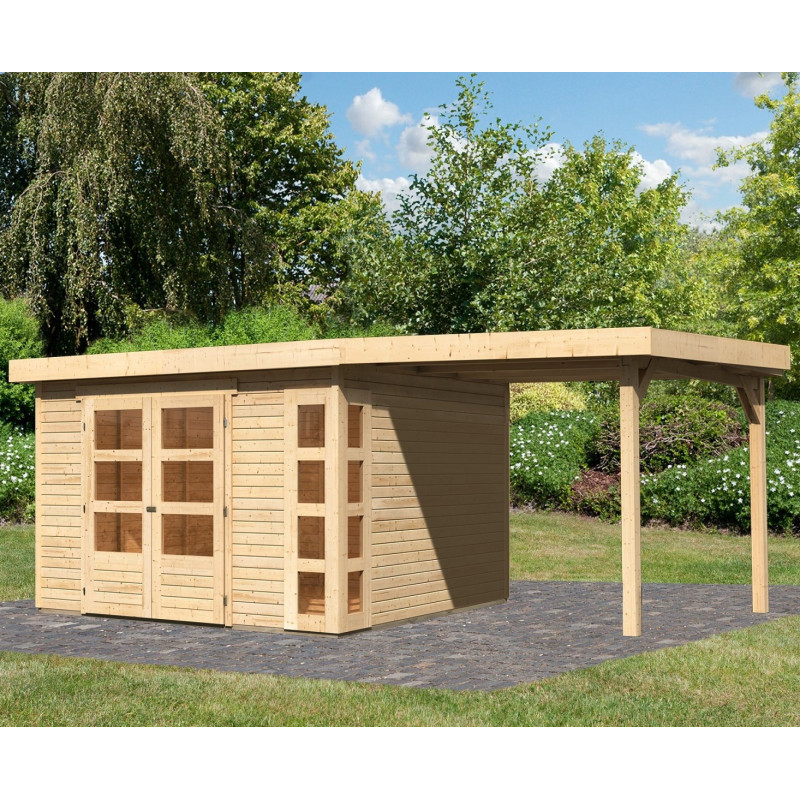 Abri de jardin Kerko 6 en bois brut 19mm avec appentis - WoodFeeling