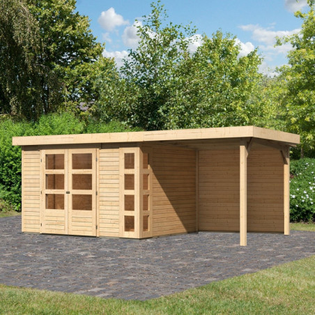 Abri Kerko 5 en bois brut 19mm avec appentis et paroi - WoodFeeling