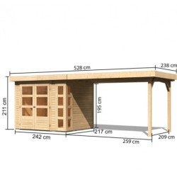 Abri Kerko 3 en bois brut 19mm avec grand appentis - WoodFeeling