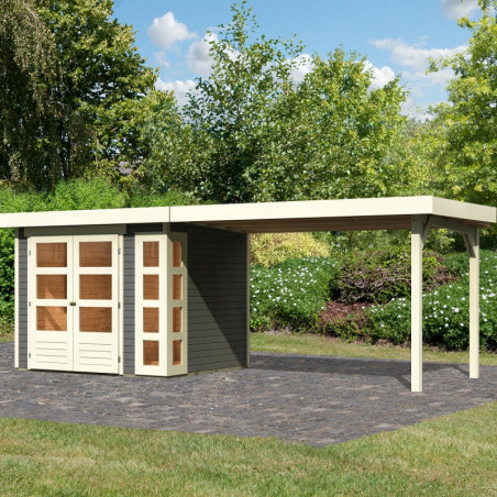 Abri Kerko 3 en bois gris 19mm avec grand appentis - WoodFeeling