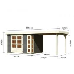 Abri Kerko 5 en bois gris 19mm avec grand appentis - WoodFeeling