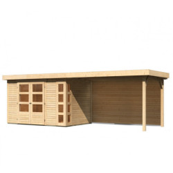 Abri Kerko 4 en bois brut 19mm avec grand appentis et paroi WoodFeeling