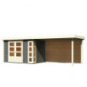 Abri Kerko 4 en bois gris 19mm avec grand appentis et paroi WoodFeeling