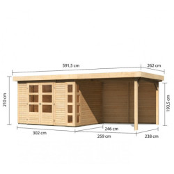 Abri Kerko 5 en bois 19mm avec grand appentis+paroi WoodFeeling