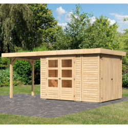 Abri Retola 2 6,25m² en bois brut 19mm et appentis 240cm - WoodFeeling