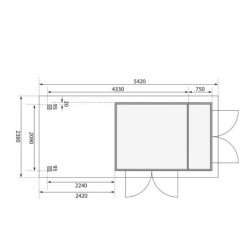 Abri Retola 2 6,25m² en bois brut 19mm et appentis 240cm - WoodFeeling