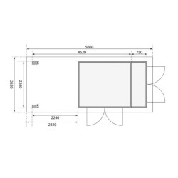 Abri Retola 4 7,85m² en bois brut 19mm et appentis 240cm - WoodFeeling