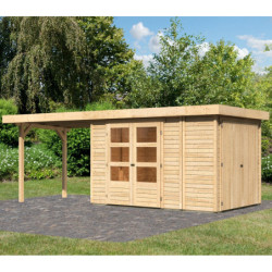 Abri Retola 3 6,92m² en bois brut 19mm et appentis 280cm - WoodFeeling