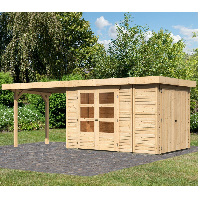 Abri Retola 3 6,92m² en bois brut 19mm et appentis 280cm - WoodFeeling