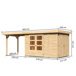 Abri Retola 3 6,92m² en bois brut 19mm et appentis 280cm - WoodFeeling