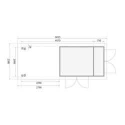 Abri Retola 3 6,92m² en bois brut 19mm et appentis 280cm - WoodFeeling