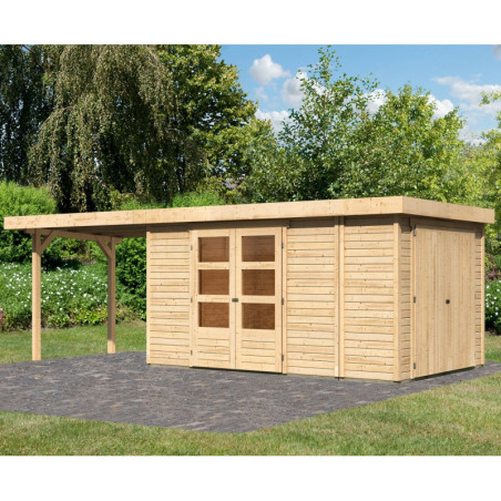 Abri Retola 6 9,27m² en bois 19mm et appentis 280cm - WoodFeeling