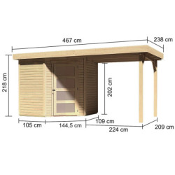 Abri Schwandorf 3 4,62m² bois brut 19mm et appentis 240cm WoodFeeling