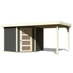 Abri Schwandorf 5 5,95m² bois gris 19mm et appentis 240cm WoodFeeling