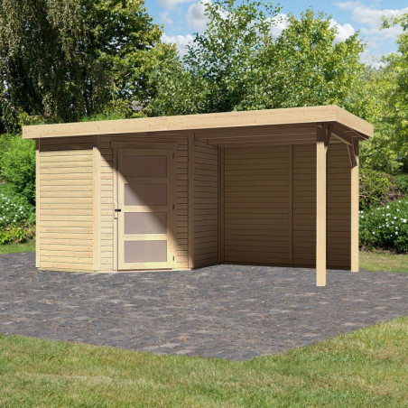 Abri Schwandorf 3 en bois brut 19mm, appentis 240cm, paroi WoodFeeling