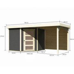 Abri Schwandorf 5 en bois gris 19mm, appentis 240cm, paroi WoodFeeling