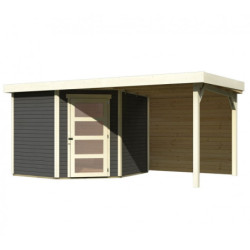 Abri Schwandorf 5 en bois gris 19mm, appentis 240cm, paroi WoodFeeling