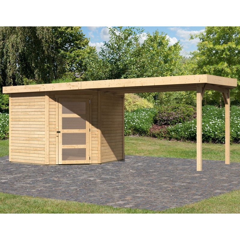 Abri Schwandorf 5 5,95m² bois brut 19mm et appentis 280cm WoodFeeling