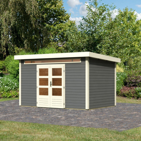 Abri de jardin 8,88m² Kandern 7 en bois gris 28mm - WoodFeeling
