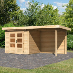 Abri Kandern 2 brut 28mm avec appentis 235cm et paroi - WoodFeeling