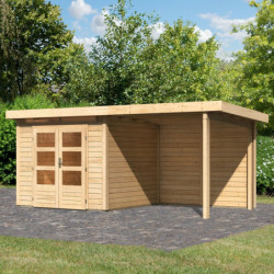 Abri Kandern 3 brut 28mm avec appentis 235cm et paroi - WoodFeeling