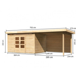 Abri Kandern 7 en bois 28mm, appentis 320cm, paroi - WoodFeeling