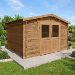 Abri en bois massif Primo 9m² 28mm traité teinté marron Gardy Shelter
